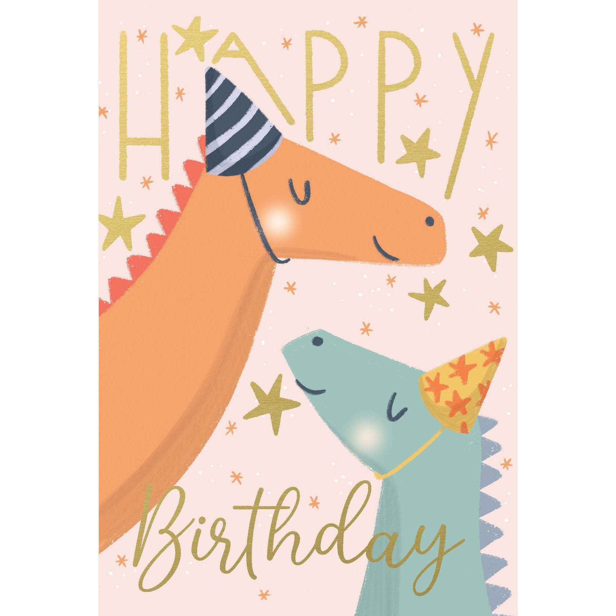 Pictura Dino Birthday card featuring colorful dinosaur illustration, perfect for celebrating a child's birthday with fun and vibrant design.